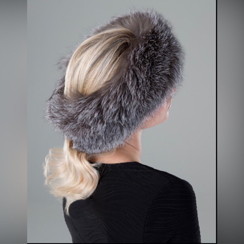 SURELL dark gray black faux fur headband neck scarf